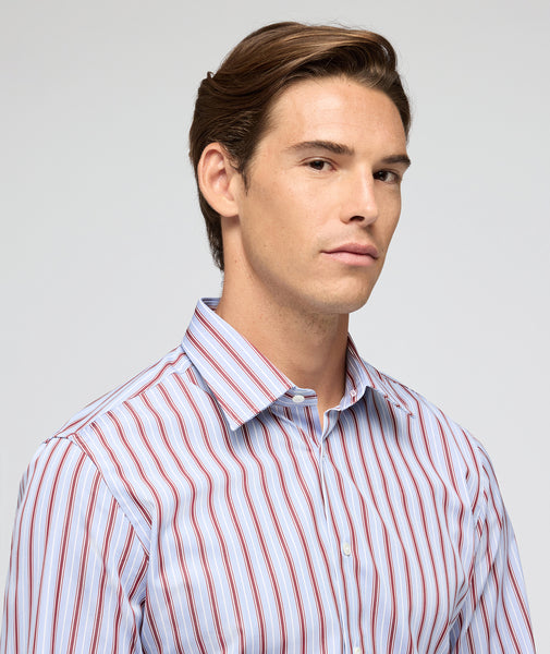 Light blue and burgundy striped cotton shirt
