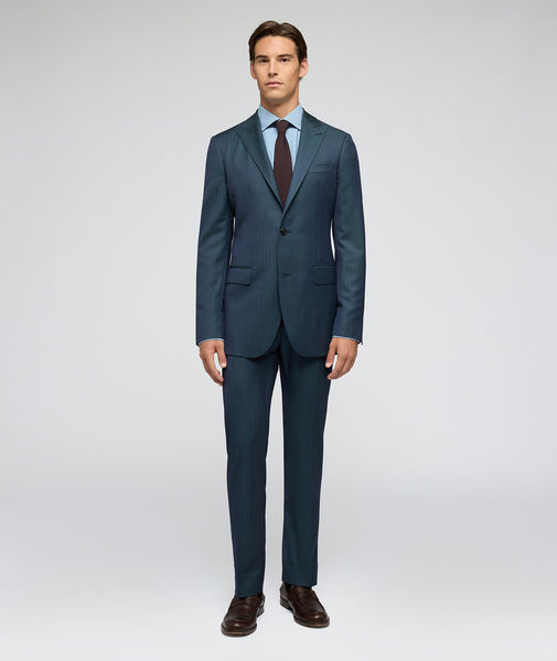 Traje Solaro en lana de espiga verde azul