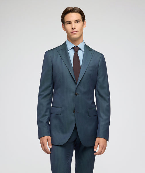 Traje Solaro en lana de espiga verde azul