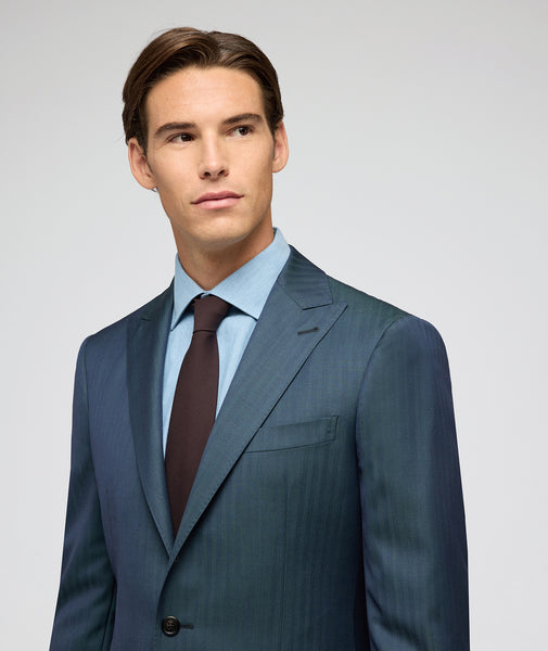 Traje Solaro en lana de espiga verde azul