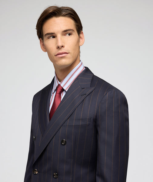 Traje de lana a rayas azul marino y marrón