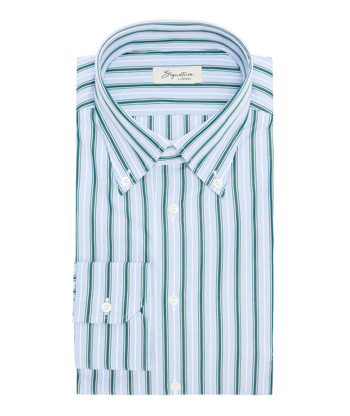 Light blue and green striped cotton shirt