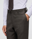Brown twill wool suit with lilac stripe