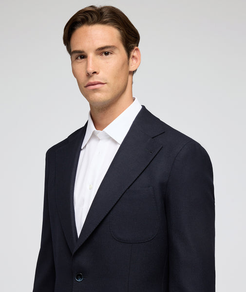 Traje azul de sarga de lana jersey